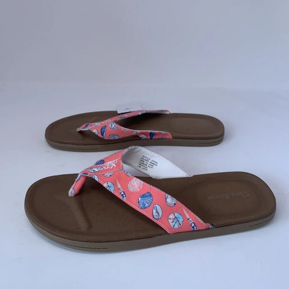 Club Room Riley 100151339 Flip Flop Sandals Men's 11M Seashell Pink Printed 8108